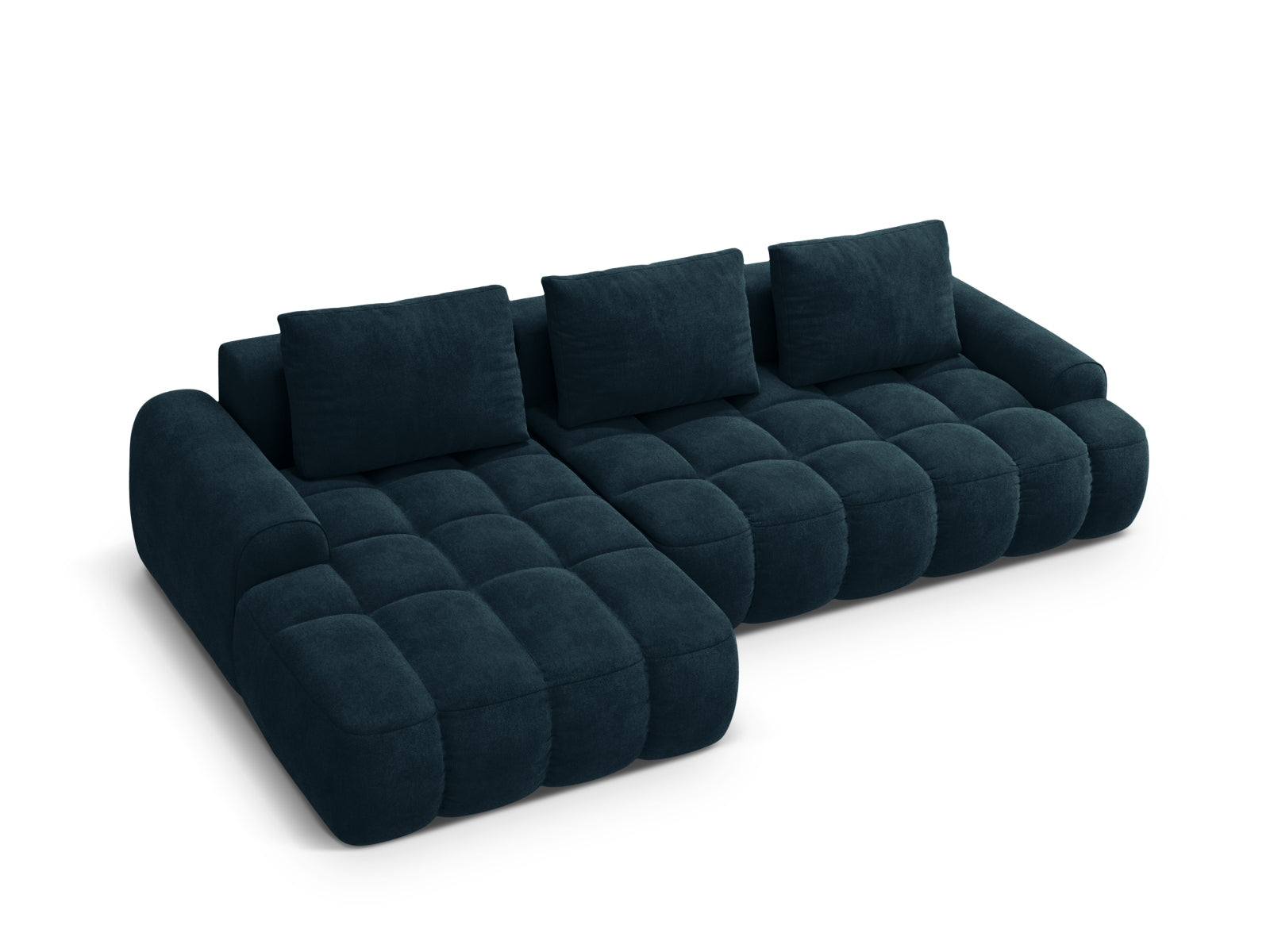 Stylisches Linz Ecksofa links in Deep Petrol-Vogue, 3-Sitzer mit integrierter Schlaffunktion und Stauraum, perfekt für gemütliche Abende.