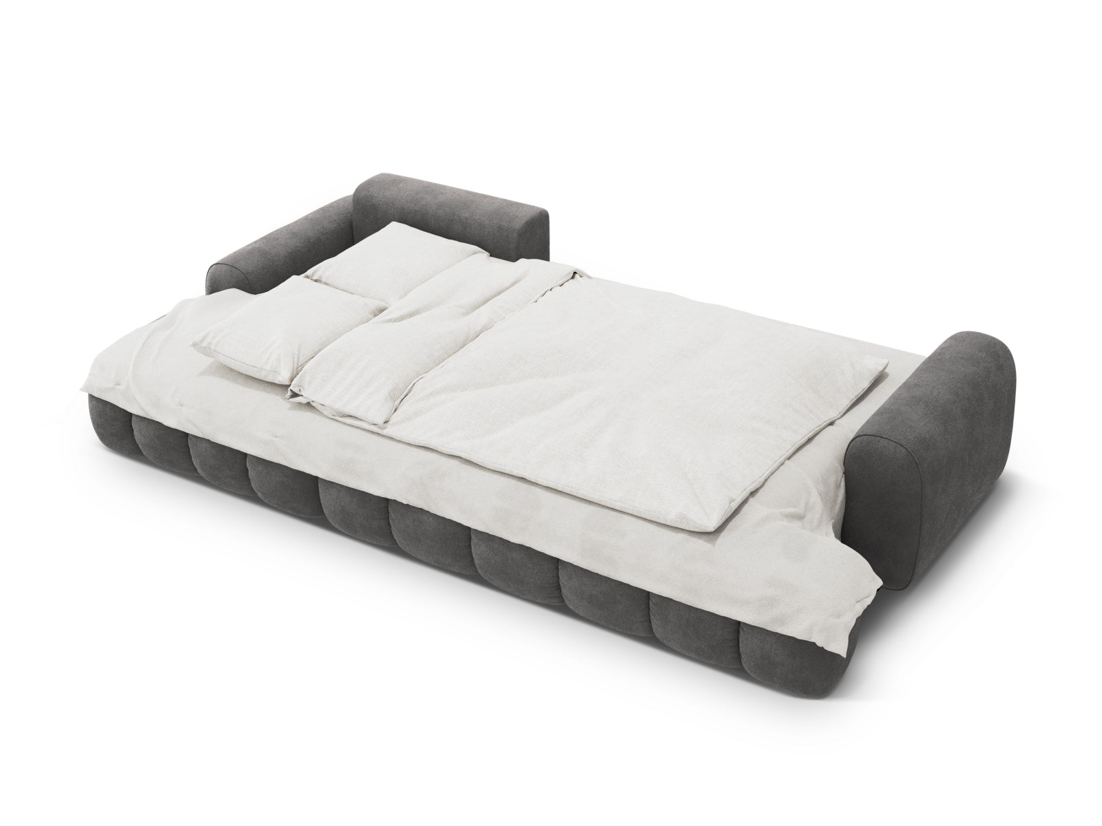 Elegantes Linz Ecksofa links in Grau, 3-Sitzer mit Schlaffunktion und Stauraum, perfekt für platzsparende Wohnlösungen.