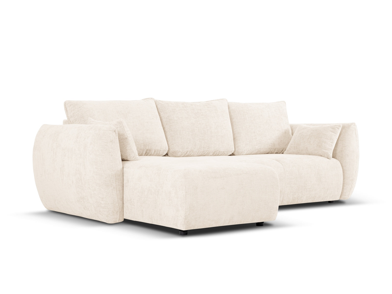 Modernes 4-Sitzer Ecksofa Matera in sanftem Beige, ideal für gemütliche Abende, mit praktischer Schlaffunktion und integriertem Stauraum.