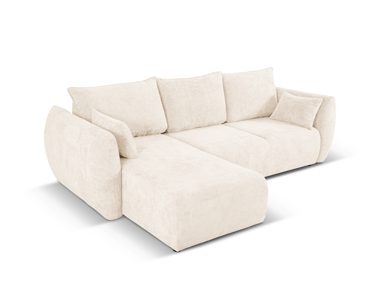 Stylisches 4-Sitzer Ecksofa Matera in elegantem Beige, perfekt für entspannte Stunden, ausgestattet mit Schlaffunktion und praktischem Stauraum.