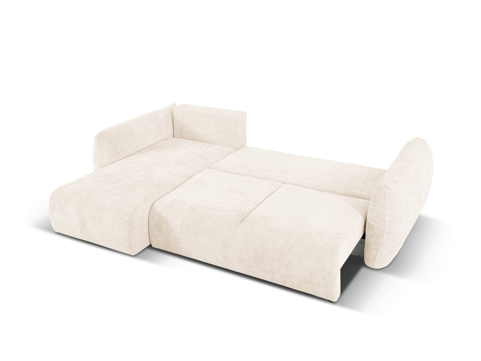 Stylisches 4-Sitzer Ecksofa Matera in elegantem Beige, perfekt für gemütliche Abende, mit praktischer Schlaffunktion und integriertem Stauraum.