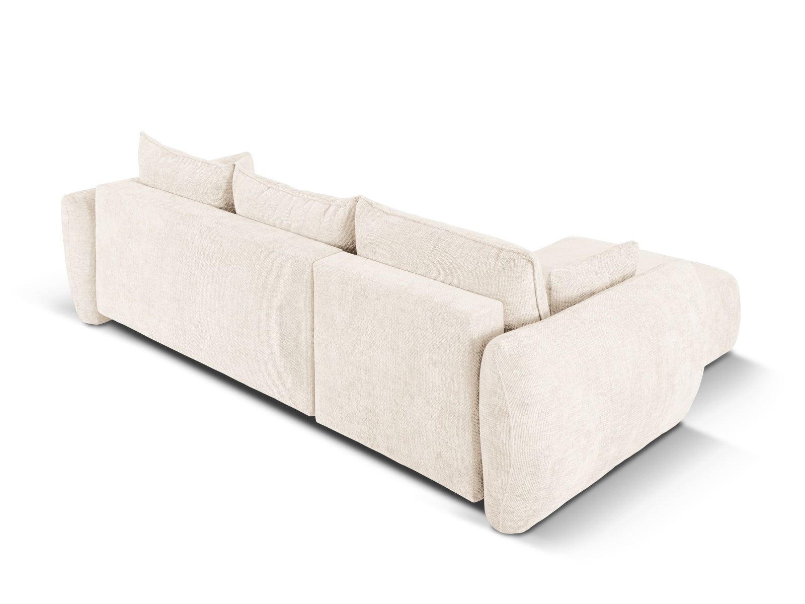 Modernes 4-Sitzer Ecksofa Matera in sanftem Beige, ideal für entspannte Stunden, ausgestattet mit Schlaffunktion und cleverem Stauraum.