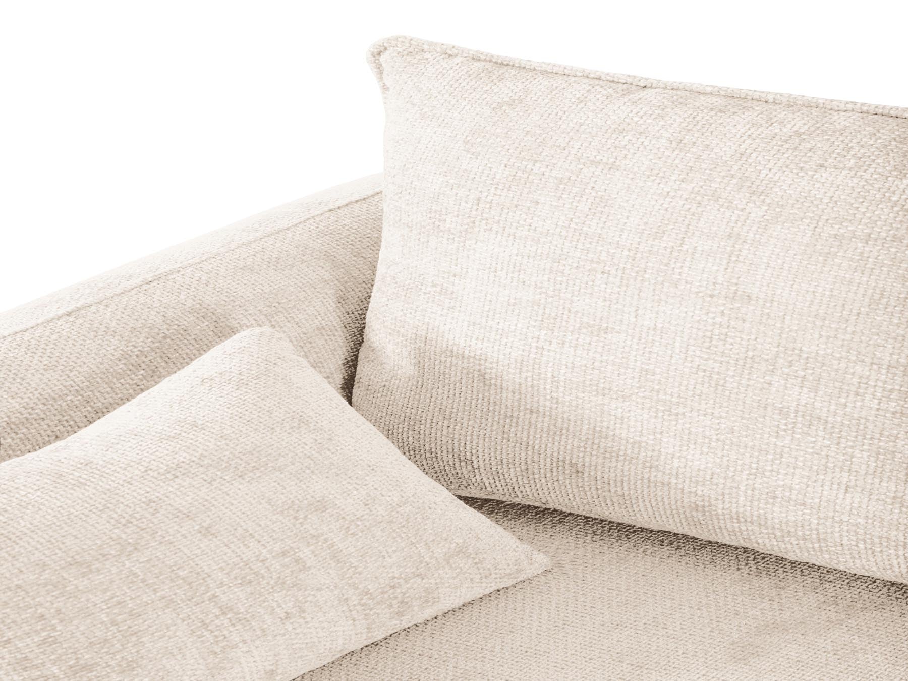 Modernes 4-Sitzer Ecksofa Matera in sanftem Beige, ideal für entspannte Abende, mit cleverer Schlaffunktion und integriertem Stauraum.