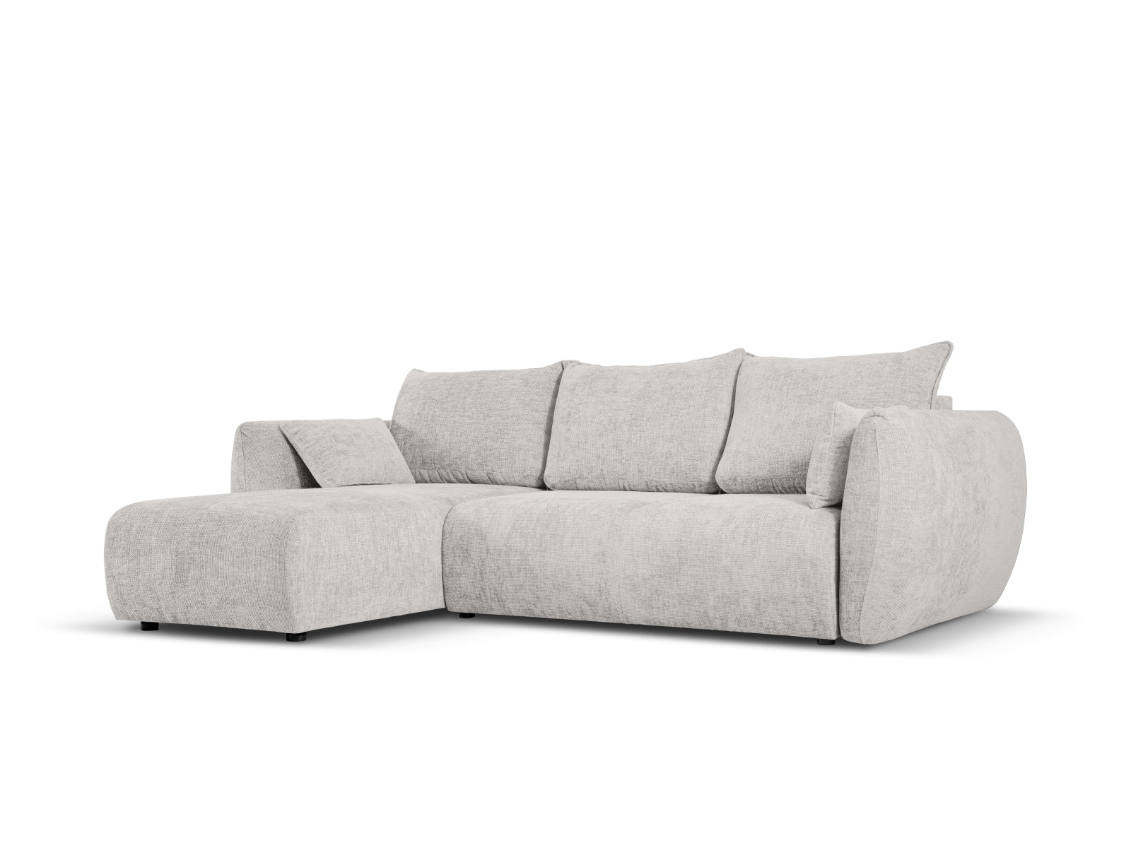 Stylisches 4-Sitzer Ecksofa Matera in Hellgrau, ideal für Wohnräume, mit praktischer Schlaffunktion und Stauraum, von Cosmopolitan Design.
