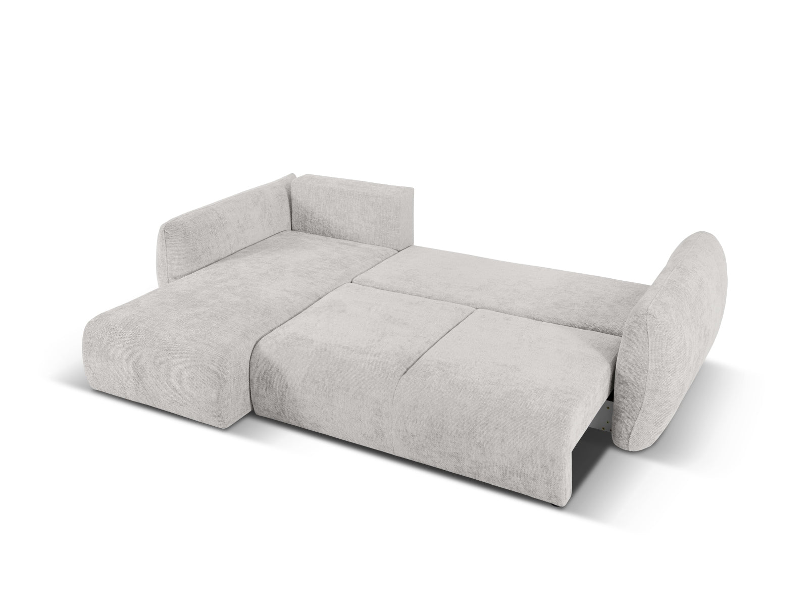 Modernes 4-Sitzer Ecksofa Matera in elegantem Grau, perfekt für gemütliche Stunden und als funktionales Schlafsofa mit zusätzlichem Stauraum.
