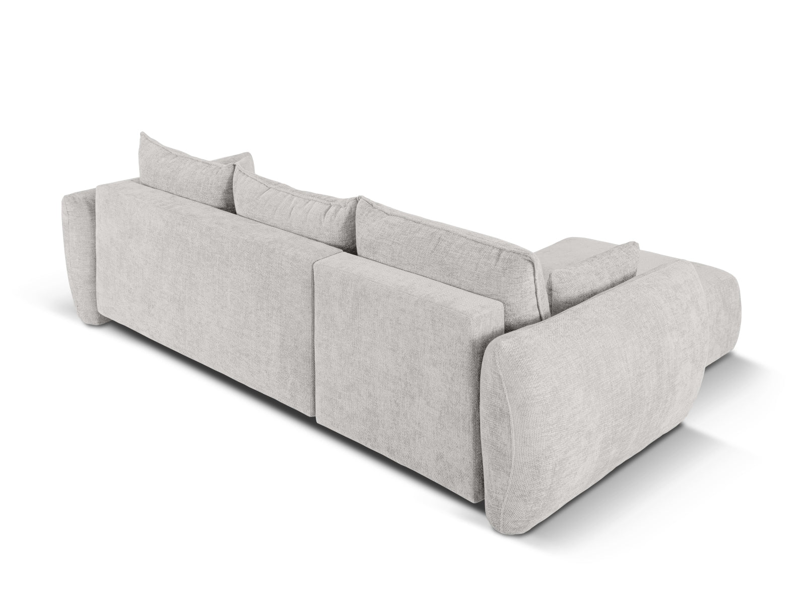Stylisches 4-Sitzer Ecksofa Matera in zeitlosem Grau, ideal für entspannte Abende und als praktisches Schlafsofa mit integriertem Stauraum.