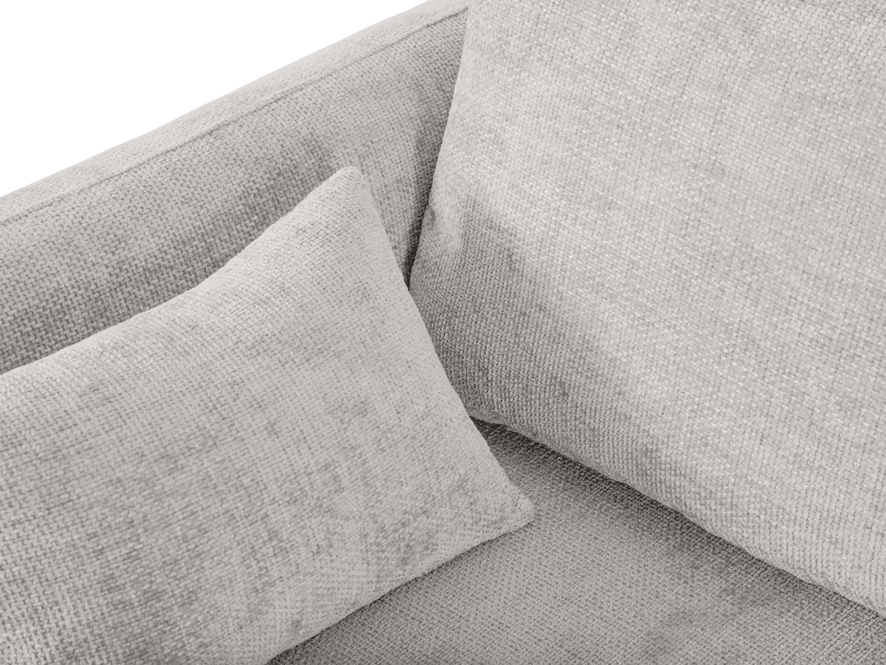 Modernes 4-Sitzer Ecksofa Matera in elegantem Grau, perfekt für gemütliche Stunden und als funktionales Schlafsofa mit zusätzlichem Stauraum.
