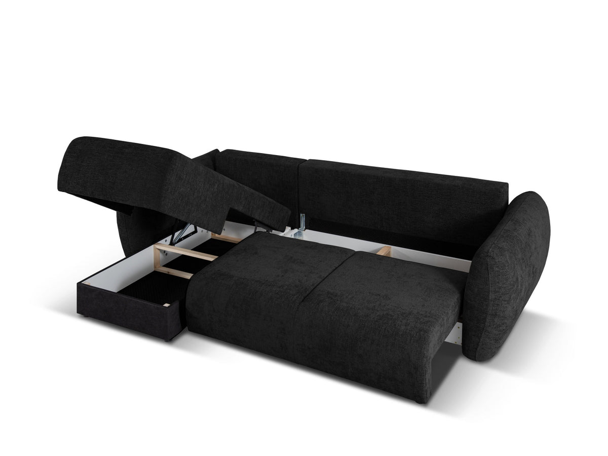 Ecksofa Matera links mit Stoffbezug Eden in Schwarz, Récamière und schwarze Kunststoffbeine
