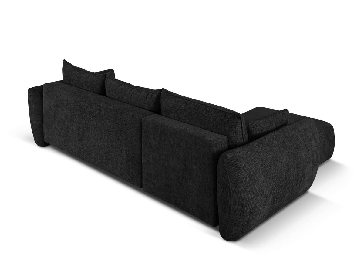 Ecksofa Matera links mit Stoffbezug Eden in Schwarz, Récamière und schwarze Kunststoffbeine