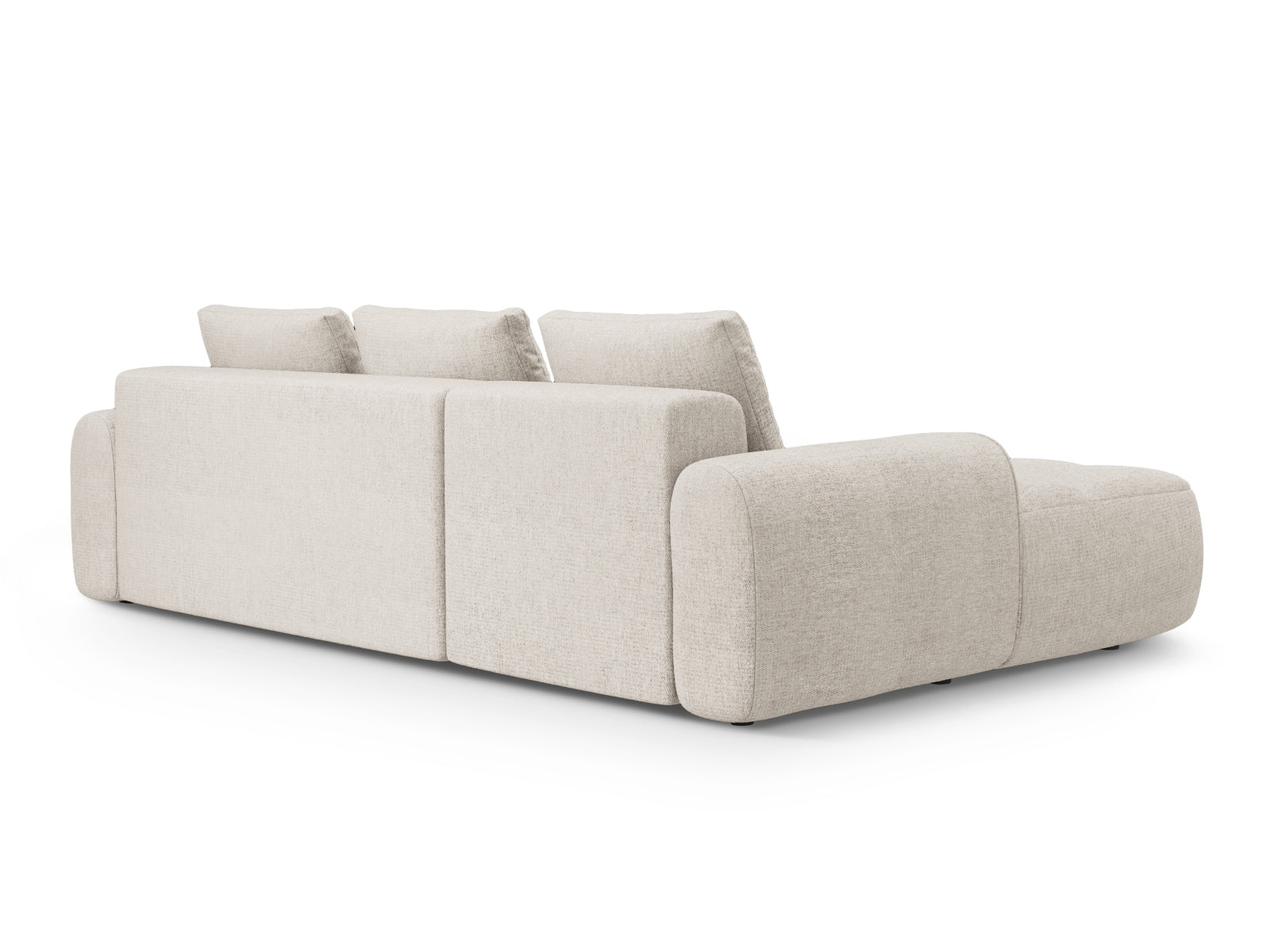Beige Linz Ecksofa links, 3-Sitzer mit Stauraum, vereint stilvolles Design und praktische Schlaffunktion für vielseitige Nutzung.