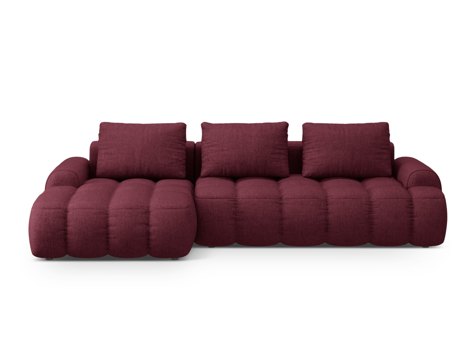 Linz Ecksofa links mit Schlaffunktion und Stauraumbox 3 Sitzer 142cm in Burgundy-Sorella präsentiert im Onlineshop von KAQTU Design AG. Bettsofa links ist von Cosmopolitan Design