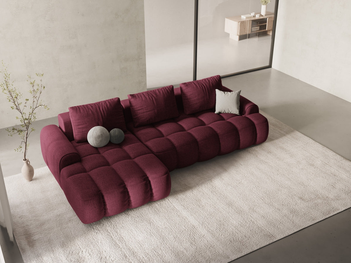 Linz Ecksofa links mit Schlaffunktion und Stauraumbox 3 Sitzer 142cm in Burgundy-Sorella präsentiert im Onlineshop von KAQTU Design AG. Bettsofa links ist von Cosmopolitan Design