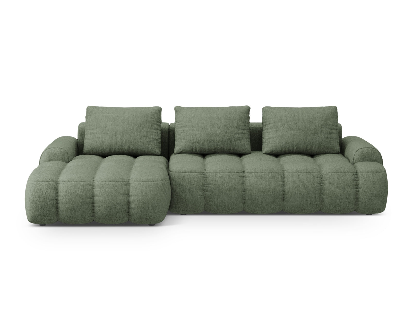 Linz Ecksofa links mit Schlaffunktion und Stauraumbox 3 Sitzer 142cm in Dark Olive Green-Sorella präsentiert im Onlineshop von KAQTU Design AG. Bettsofa links ist von Cosmopolitan Design