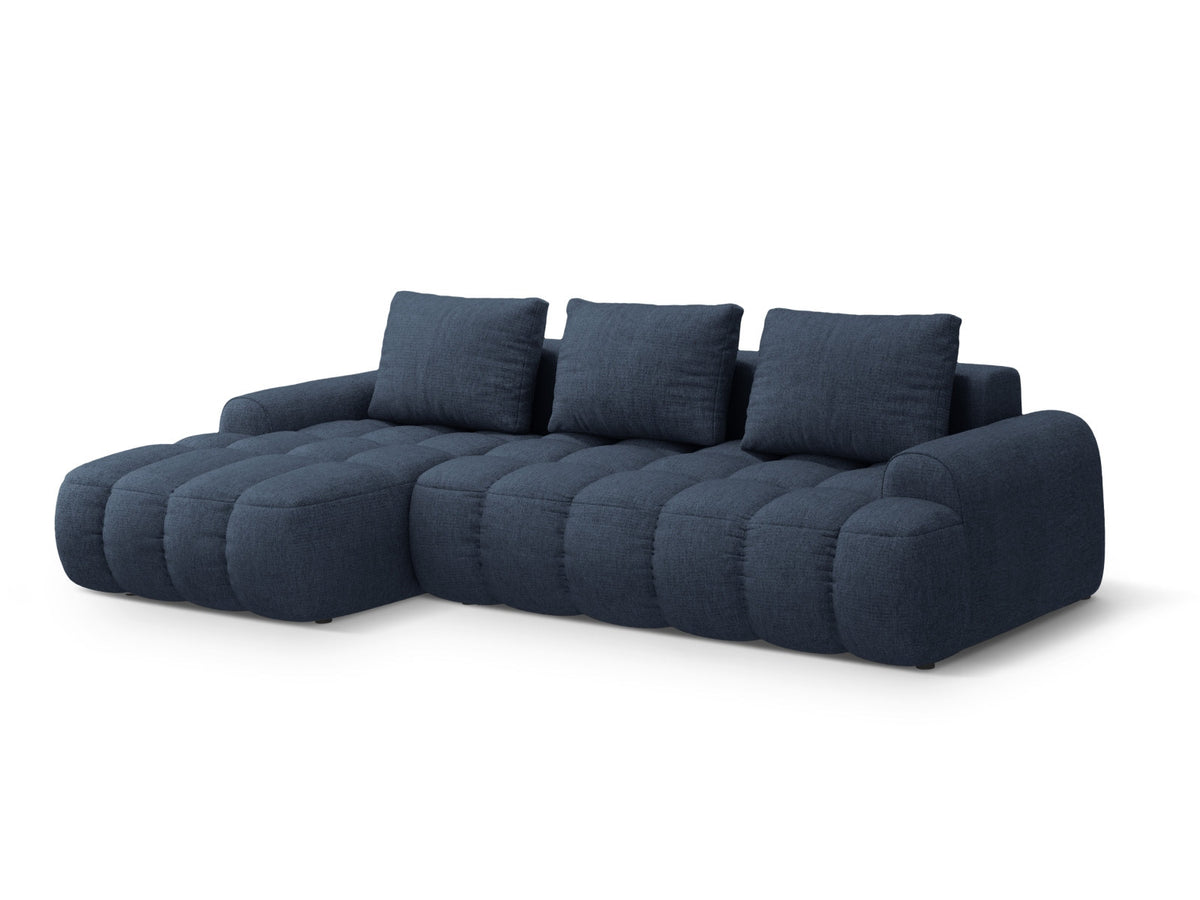 Linz Ecksofa links mit Schlaffunktion und Stauraumbox 3 Sitzer 142cm in Dark Blue-Sorella präsentiert im Onlineshop von KAQTU Design AG. Bettsofa links ist von Cosmopolitan Design
