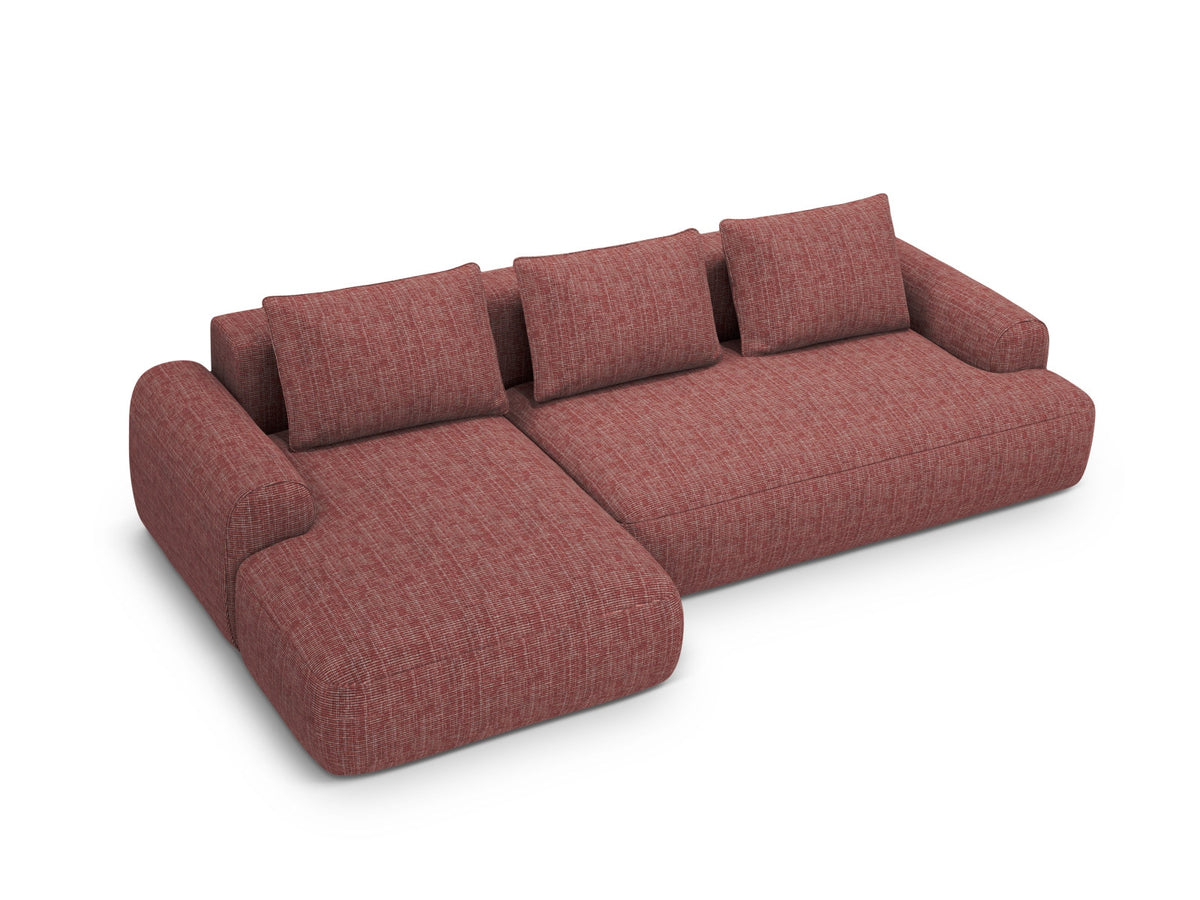 Bettsofa links Calma von Cosmopolitan Design, Ecksofa mit Stoffbezug Baltimore Marsala, Massivholzrahmen und schwarzen Kunststoffbeinen