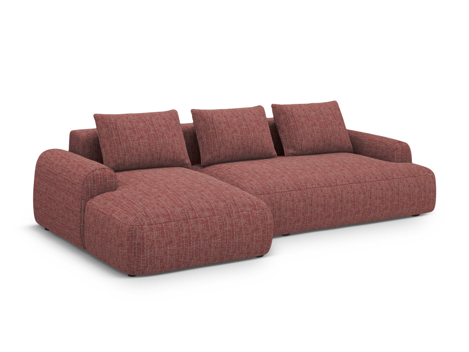 Elegantes 3-Sitzer Calma Ecksofa links mit praktischer Bettfunktion und Stauraum, ideal für stilvolle Wohnräume.