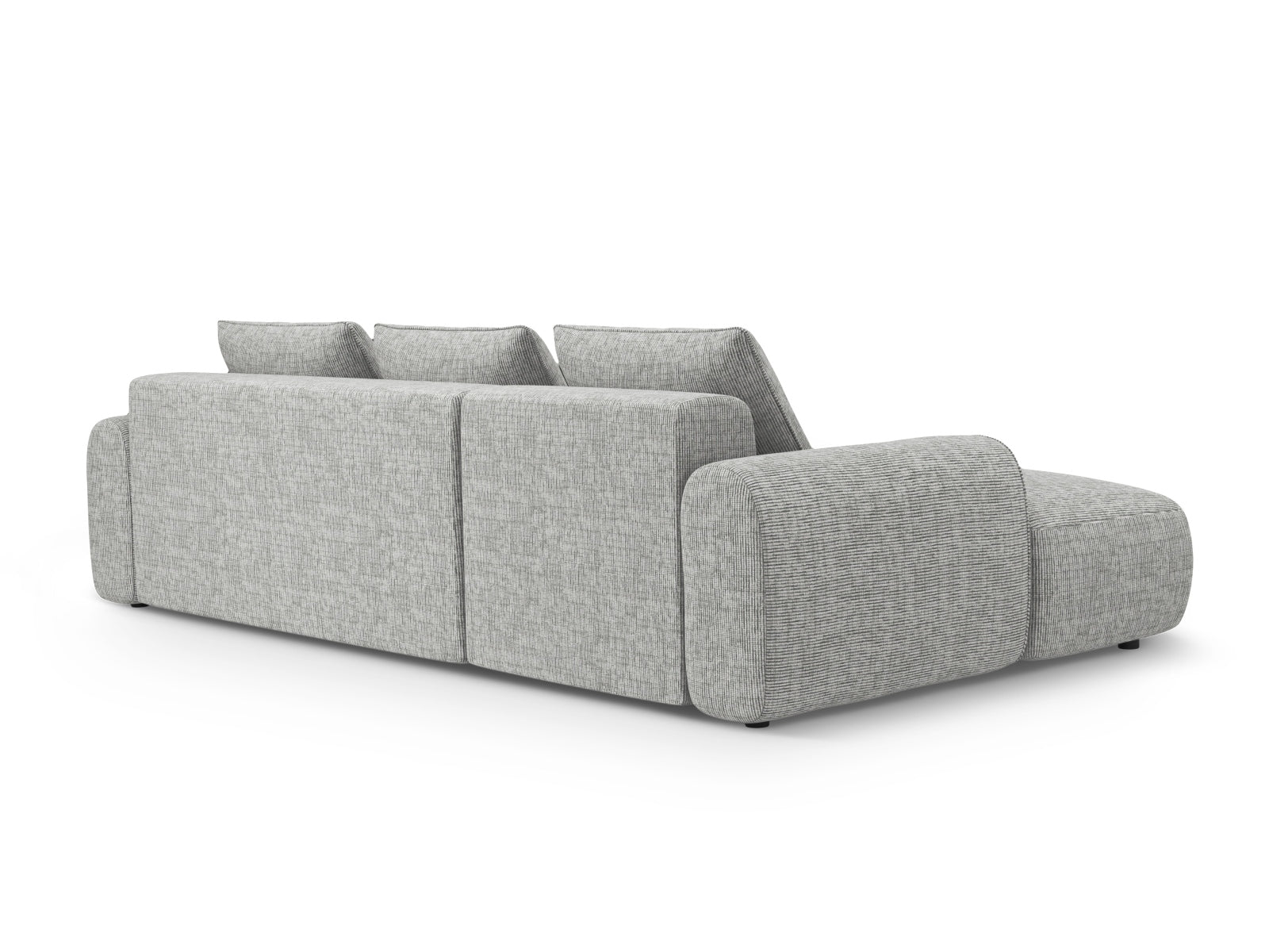 Modernes 3-Sitzer Ecksofa links Calma in elegantem Grau, bietet Schlaffunktion und praktischen Stauraum für vielseitige Nutzung.
