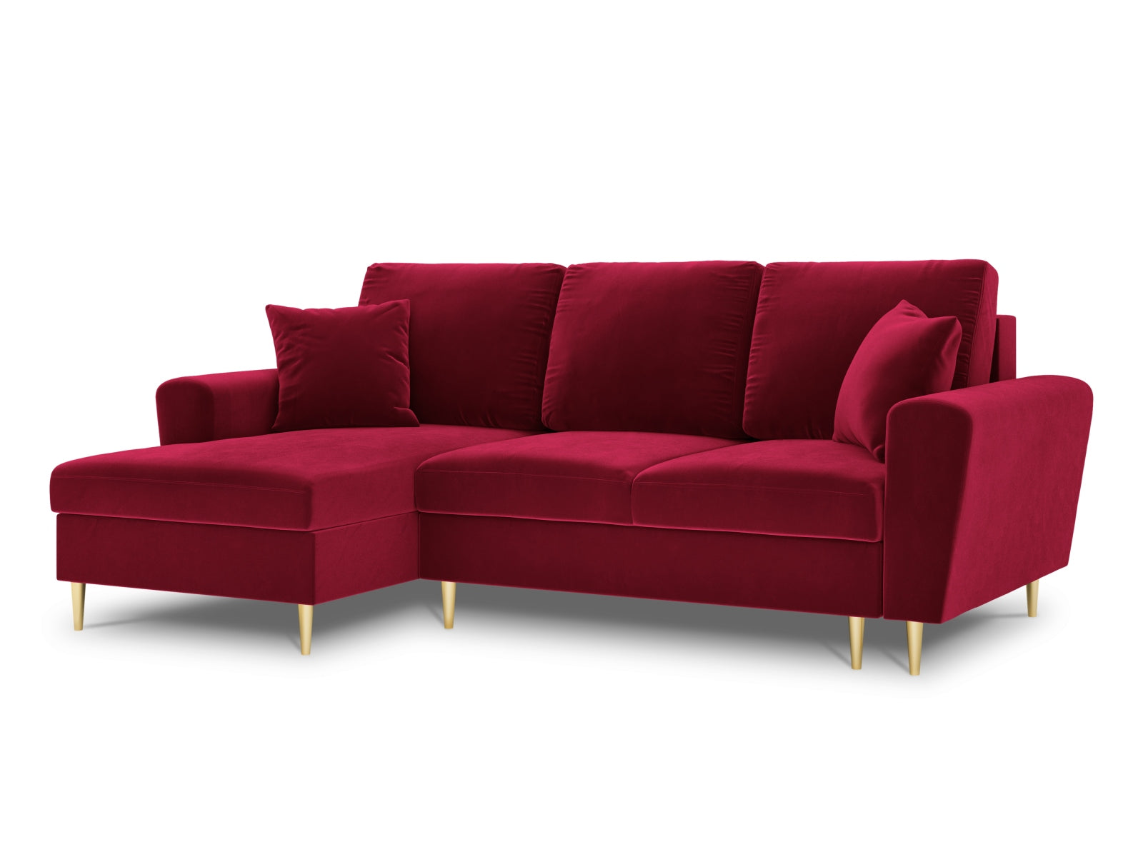Erleben Sie das Kyoto Velour Ecksofa links – ein stilvolles 4-Sitzer Sofa mit Schlaffunktion und praktischer Stauraumbox für Ihr Zuhause.