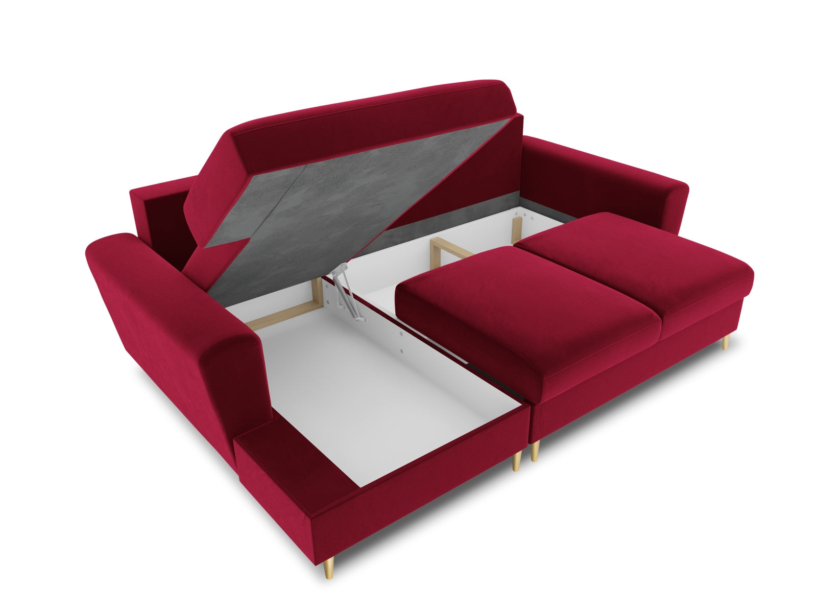 Entdecken Sie das Kyoto Velour Ecksofa links – ein elegantes 4-Sitzer Sofa mit Schlaffunktion und Stauraum, ideal für stilvolle Wohnräume.