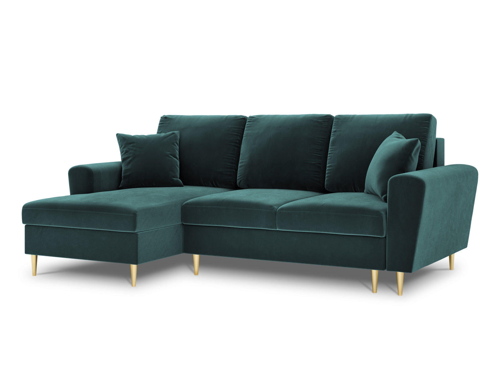Entdecken Sie das elegante Kyoto Velour Ecksofa links mit Schlaffunktion und Stauraum. Ideal für stilvolle Wohnräume und entspannte Nächte.