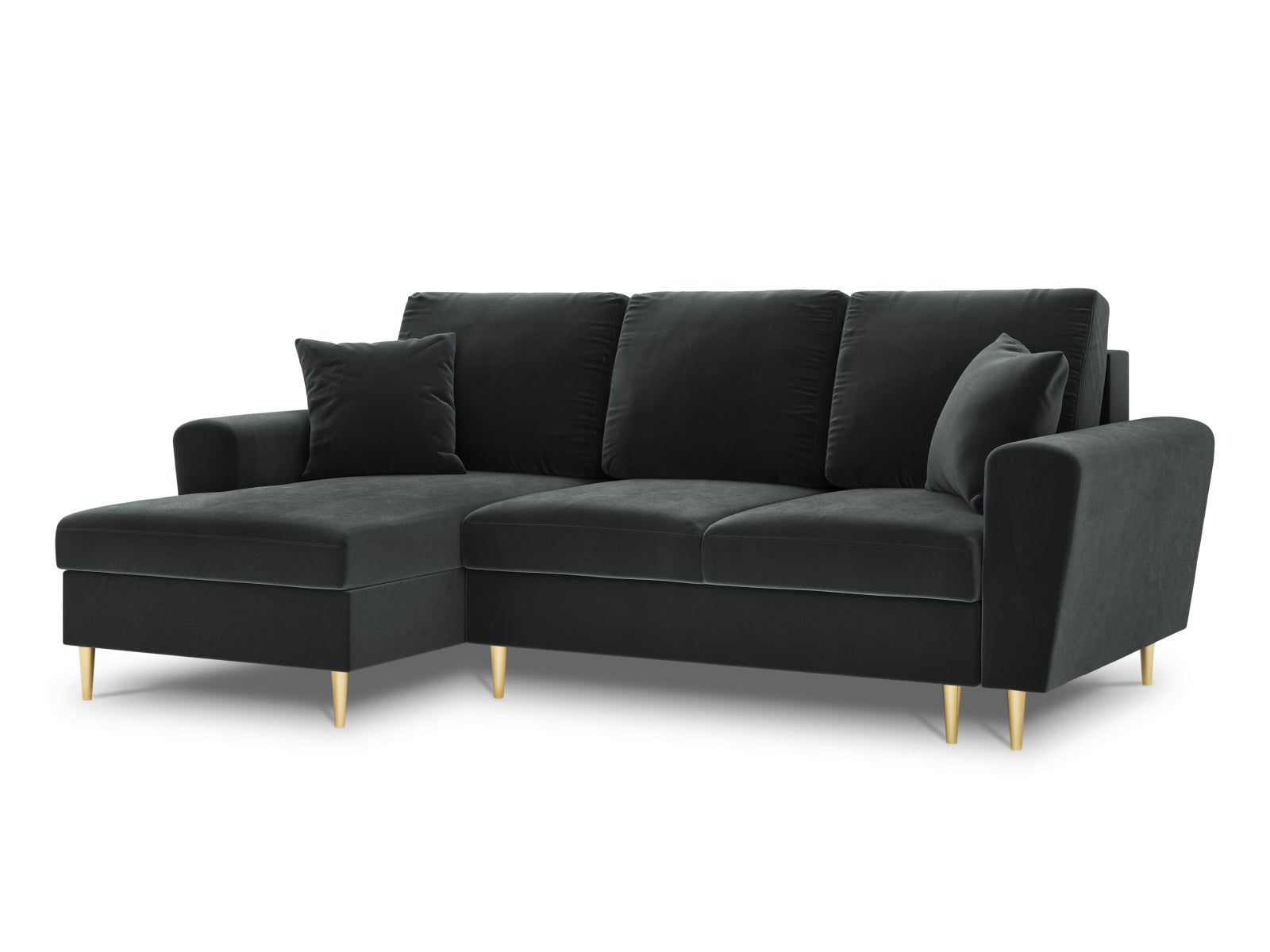 Erleben Sie das Kyoto Velour Ecksofa links – ein stilvolles 4-Sitzer Sofa mit Schlaffunktion und praktischer Stauraumbox für Ihr Zuhause.