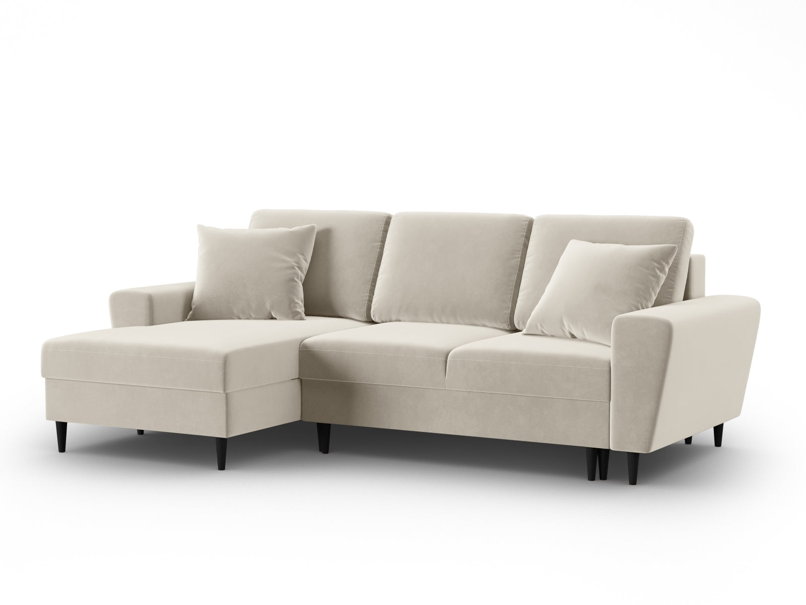 Entdecken Sie das elegante Kyoto Velour Ecksofa links mit Schlaffunktion und Stauraum. Ideal für stilvolle Wohnräume und entspannte Nächte.