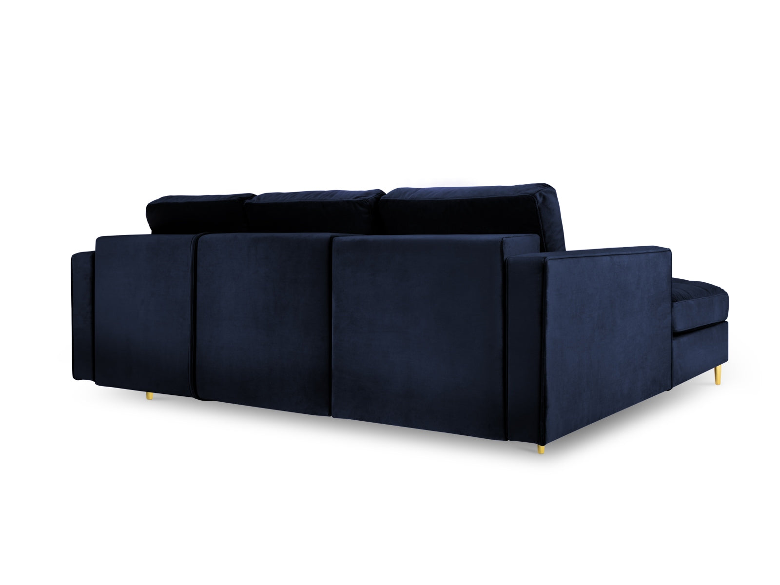 Elegantes 5-Sitzer Ecksofa links Aspen in Royal Blue, ideal für gemütliche Abende, bietet Schlaffunktion und praktischen Stauraum.