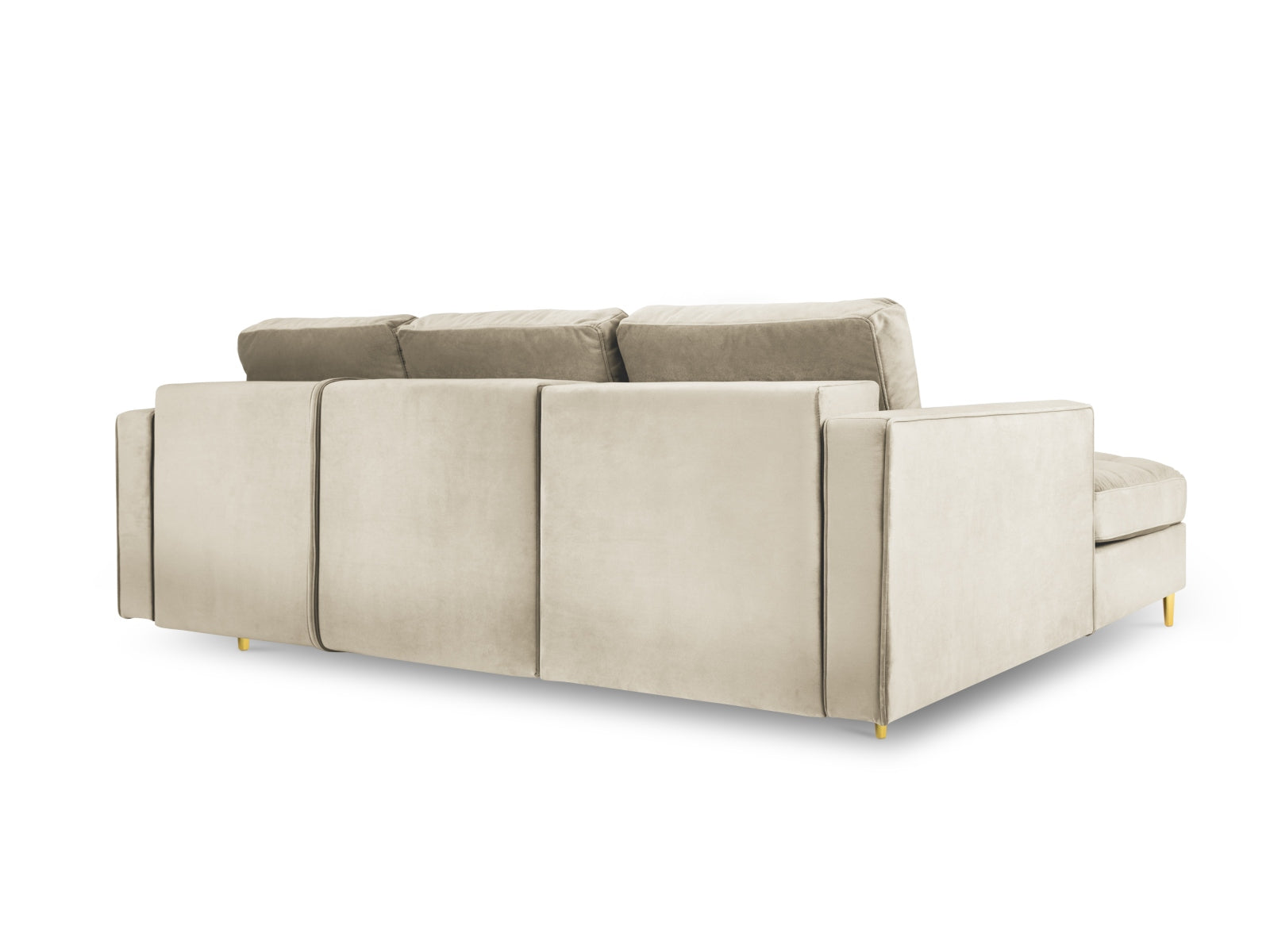 Elegantes 5-Sitzer Ecksofa links Aspen in stilvollem Dunkelbeige, ideal für entspannte Stunden und als Schlafsofa mit zusätzlichem Stauraum.