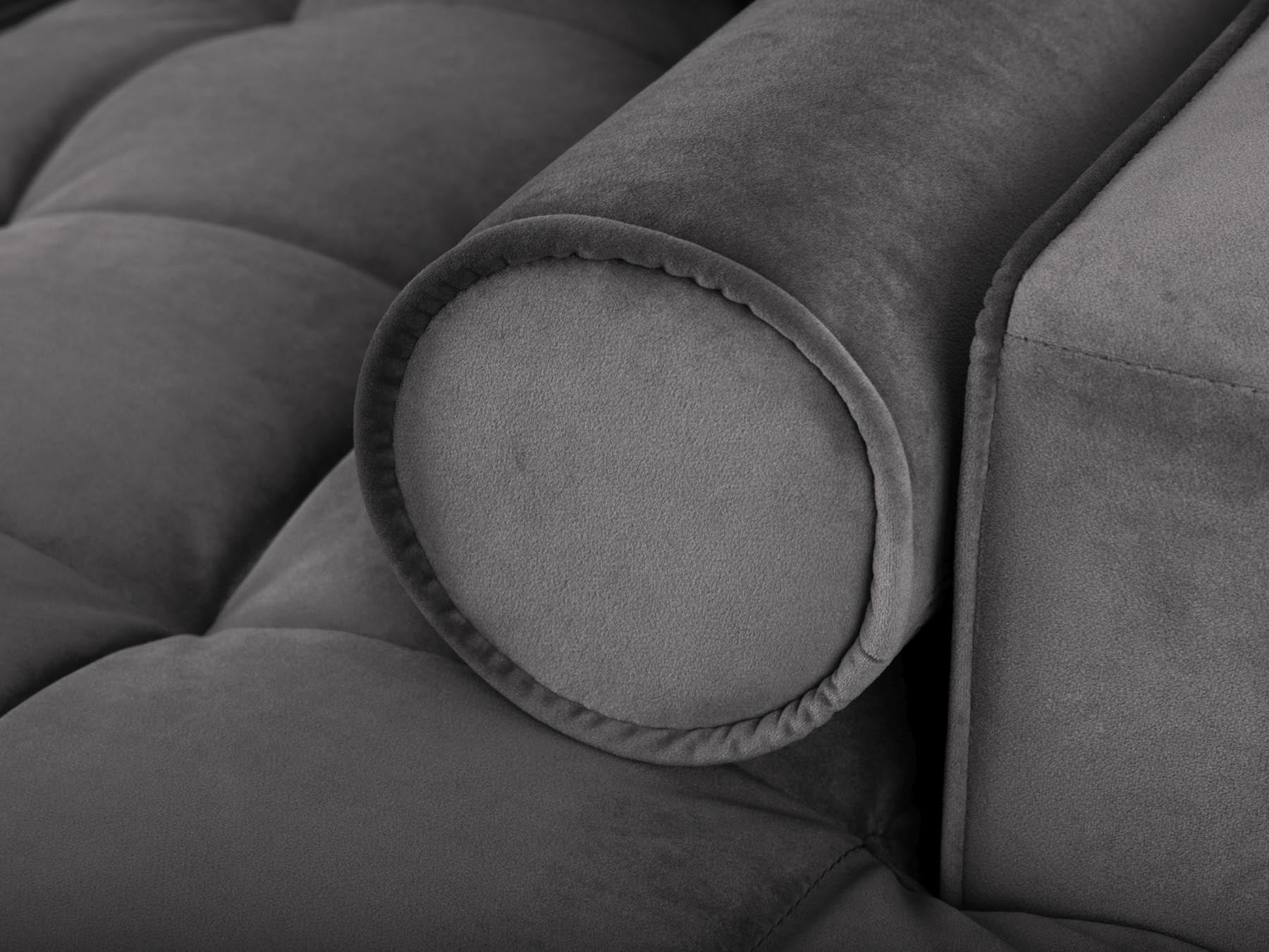 Modernes 5-Sitzer Ecksofa links Aspen in stilvollem Dunkelgrau, ideal für Gästeübernachtungen und mit praktischem Stauraum für Ordnung im Wohnzimmer.