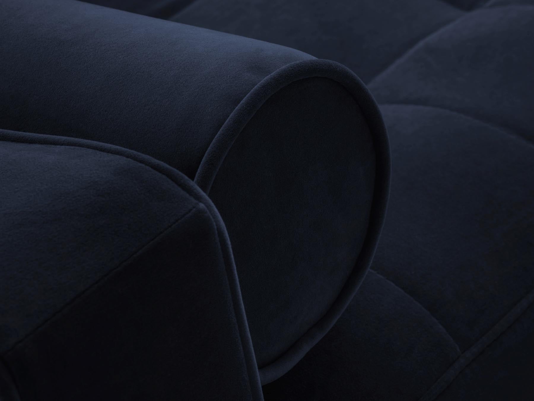 Elegantes 5-Sitzer Ecksofa links Aspen in Royal Blue, ideal für gemütliche Abende, bietet Schlaffunktion und praktischen Stauraum.