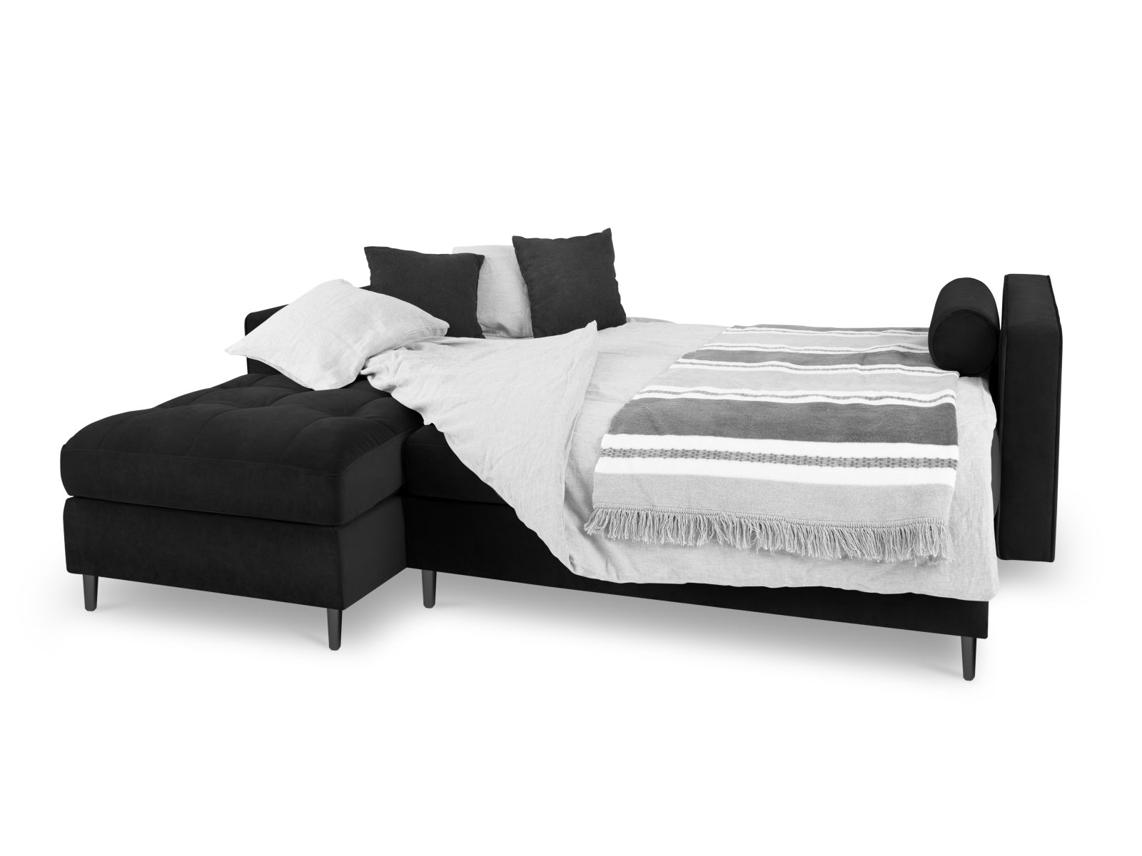 Elegantes 5-Sitzer Ecksofa links Aspen mit Schlaffunktion und Stauraum, ideal für modernes Wohnen und entspannte Nächte.