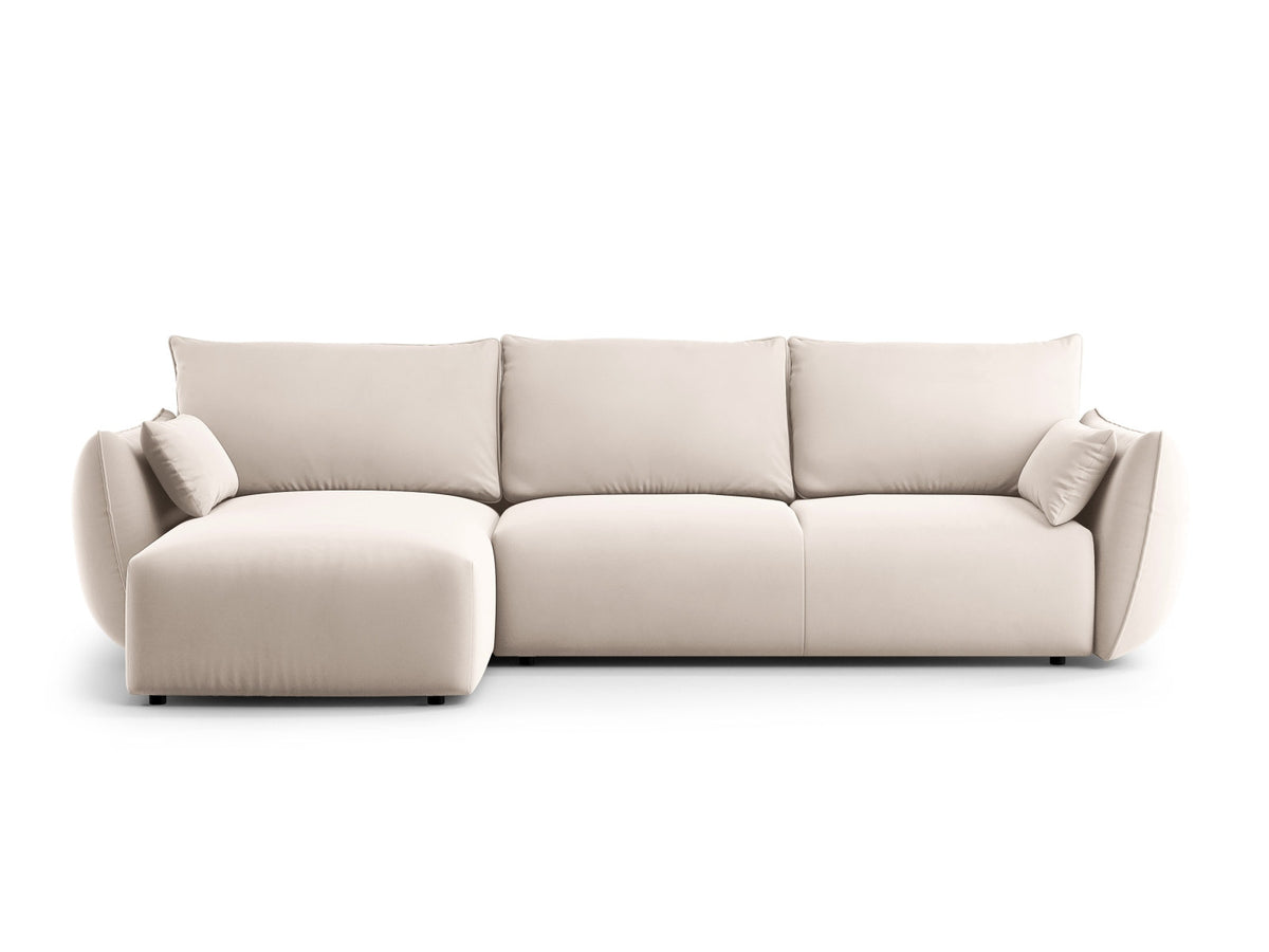 Ecksofa Matera links mit Bettkasten, Stoffbezug Salvador, Récamière und schwarze Beine