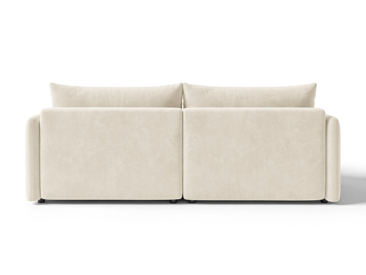 Monaco Ecksofa links mit Bettfunktion, Bluvel-Stoff, schwarze Beine, Récamière links