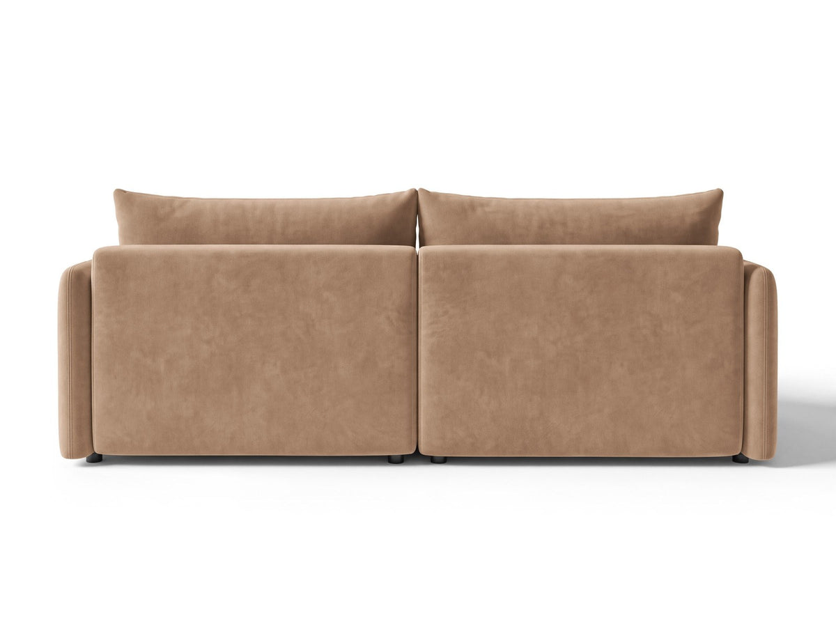 Monaco Ecksofa links mit Bettfunktion, Bluvel-Stoff, schwarze Beine, Récamière links