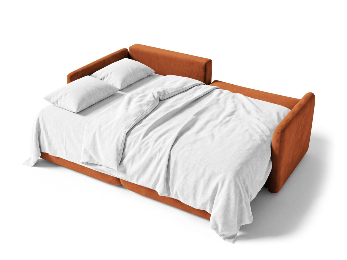 Monaco Ecksofa links mit Bettfunktion, Bluvel-Stoff, schwarze Beine, Récamière links