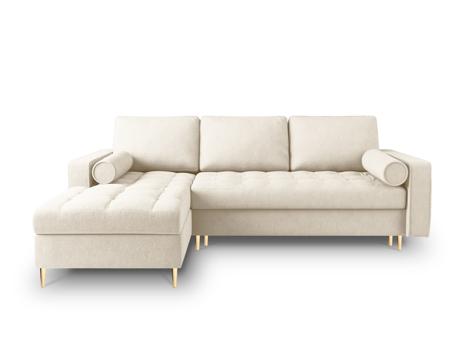 Elegantes 5-Sitzer Ecksofa links Aspen in neutralem Beige, ideal für gemütliche Abende, mit praktischer Schlaffunktion und integriertem Stauraum.