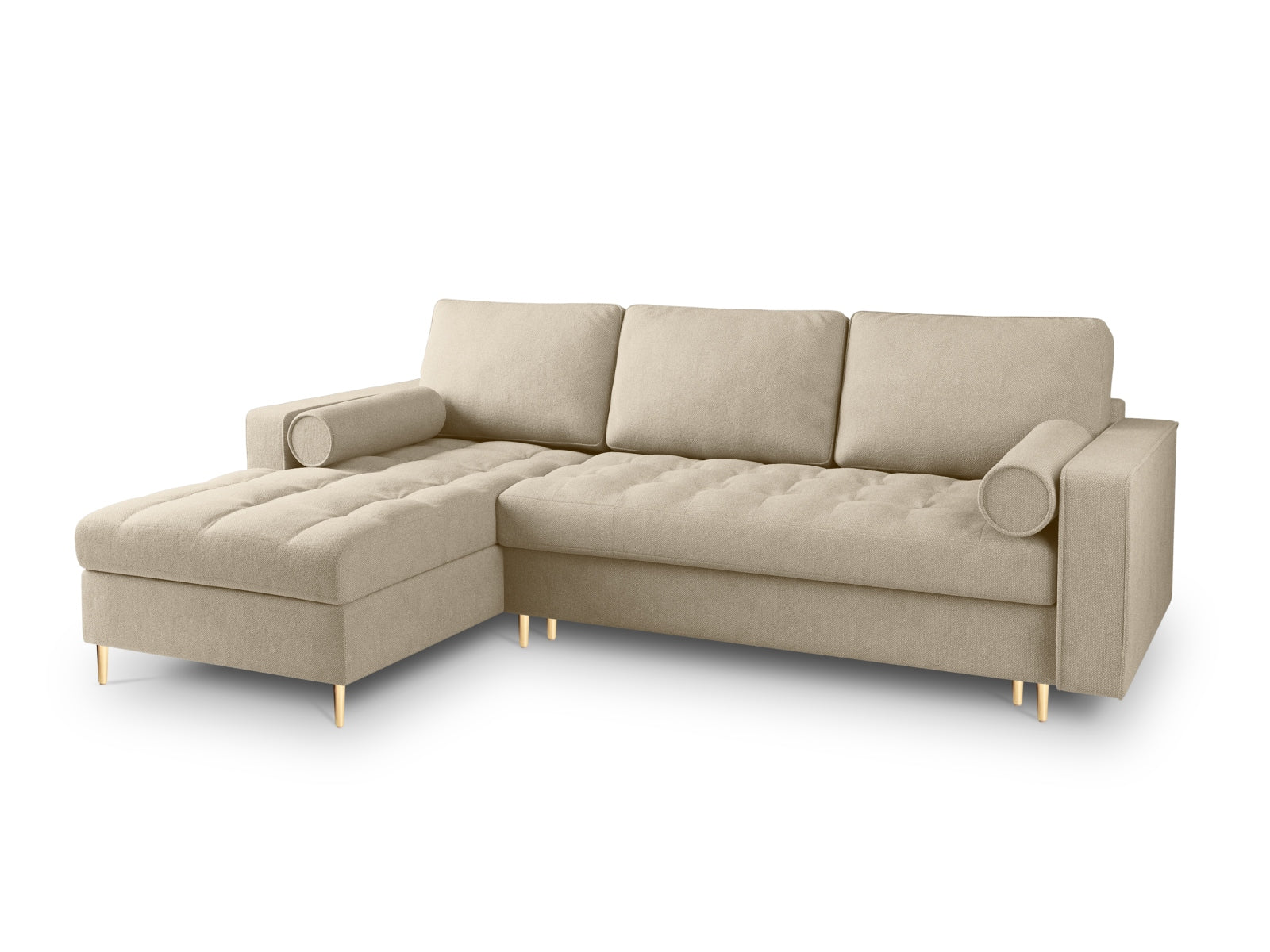 5-Sitzer Ecksofa links mit Schlaffunktion und Stauraum Aspen in Beige-Positano präsentiert im Onlineshop von KAQTU Design AG. Bettsofa links ist von Cosmopolitan Design