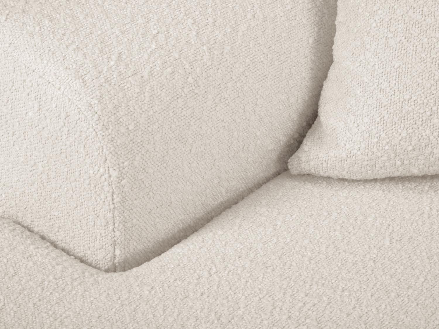 Elegantes Kyoto Boucle Ecksofa links, 4-Sitzer mit Schlafoption und integriertem Stauraum, perfekt für stilvolle Wohnräume.