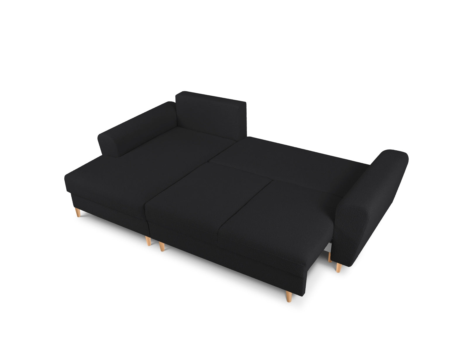 Elegantes Kyoto Boucle Ecksofa links, 4-Sitzer mit komfortabler Schlaffunktion und integriertem Stauraum, perfekt für stilvolle Wohnzimmer.