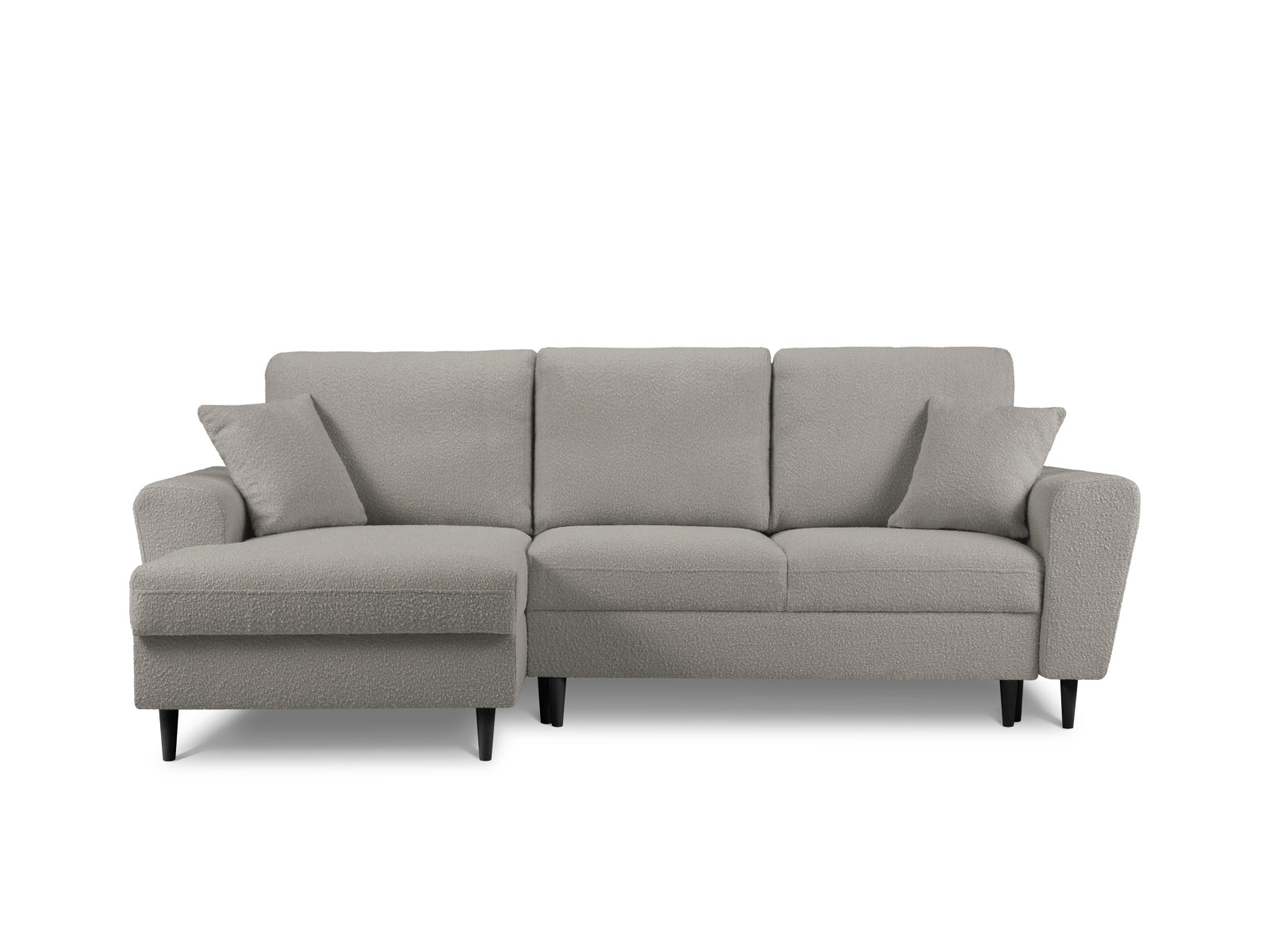 Elegantes Kyoto Boucle Ecksofa links, 4-Sitzer mit praktischer Schlaffunktion und Stauraum, perfekt für stilvolle Wohnkonzepte.