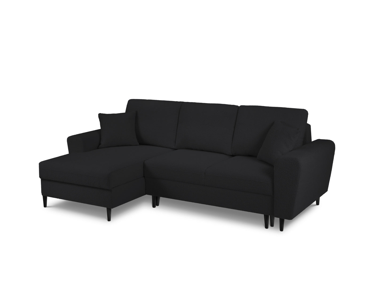Stylisches Kyoto Boucle Ecksofa links, 4-Sitzer mit praktischer Schlaffunktion und Stauraum, perfekt für entspannte Abende und Gäste.