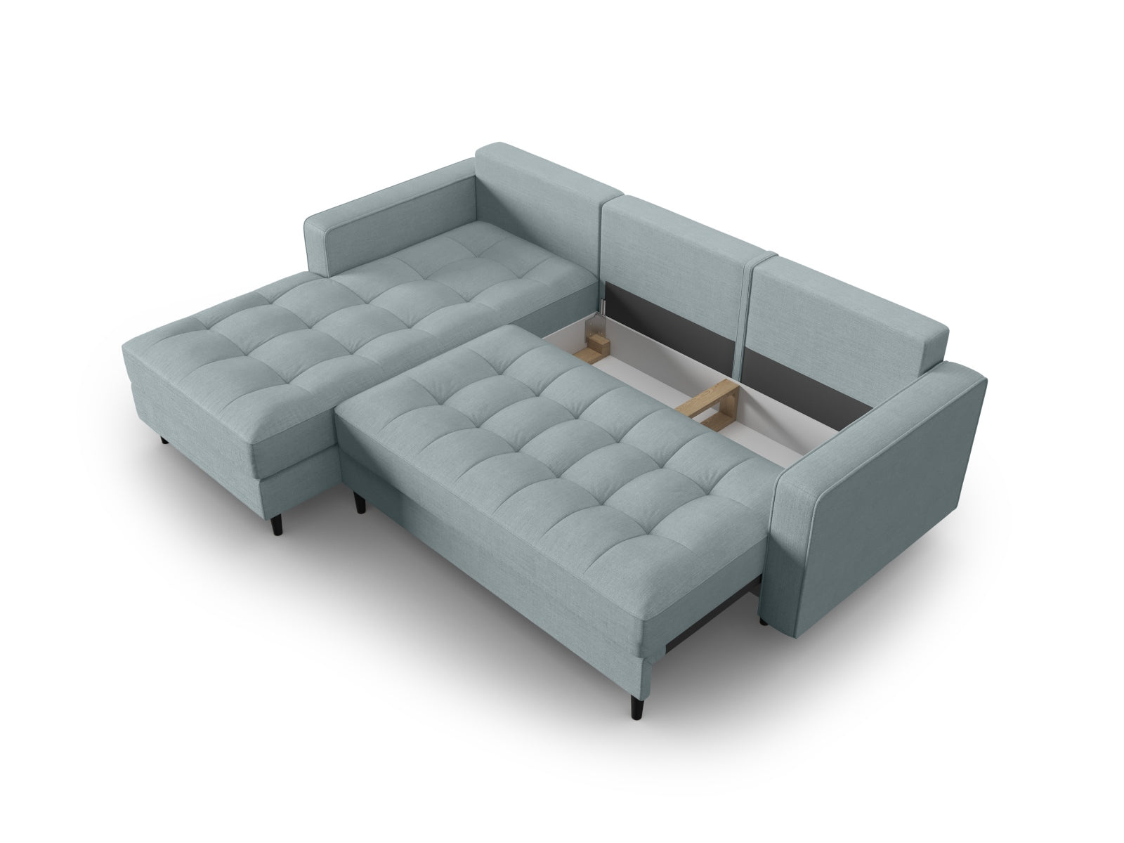 Elegantes 5-Sitzer Ecksofa links Aspen in trendigem Blue-Melva, ideal für entspannte Abende und bietet praktischen Stauraum.