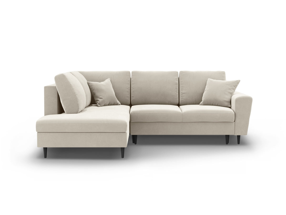 Kyoto Ecksofa links mit Schlaffunktion und Stauraumbox 5 Sitzer 194cm in Light Beige/Schwarz Birke-Riviera präsentiert im Onlineshop von KAQTU Design AG. Bettsofa links ist von Cosmopolitan Design