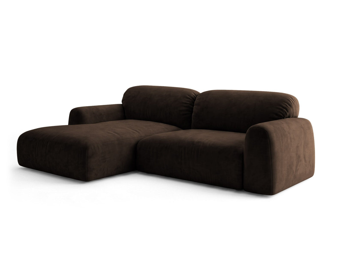 Ecksofa Milan mit Bettfunktion in Bluvel-Stoff, Récamiere links, schwarze Beine