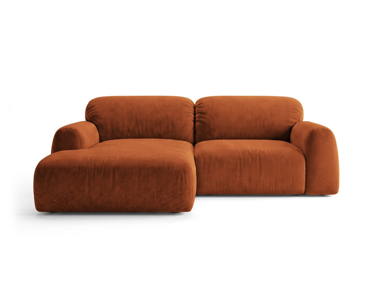 Ecksofa Milan mit Bettfunktion in Bluvel-Stoff, Récamiere links, schwarze Beine