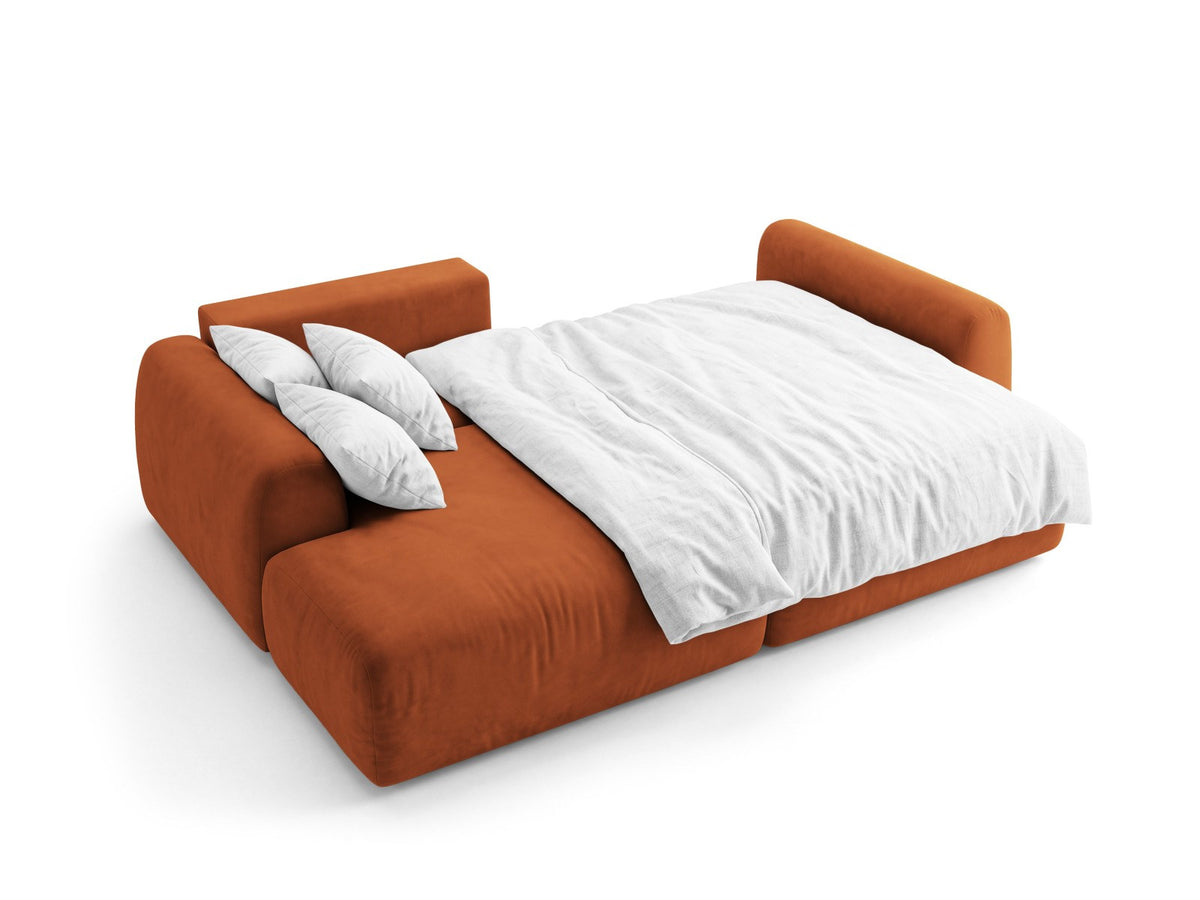Ecksofa Milan mit Bettfunktion in Bluvel-Stoff, Récamiere links, schwarze Beine