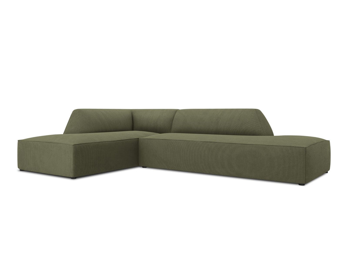 Modulares Ecksofa Siena links, 4-Sitzer, Light Beige-Scala Stoff, Massivholzrahmen, schwarze Kunststoffbeine, Sitzhöhe 40 cm.