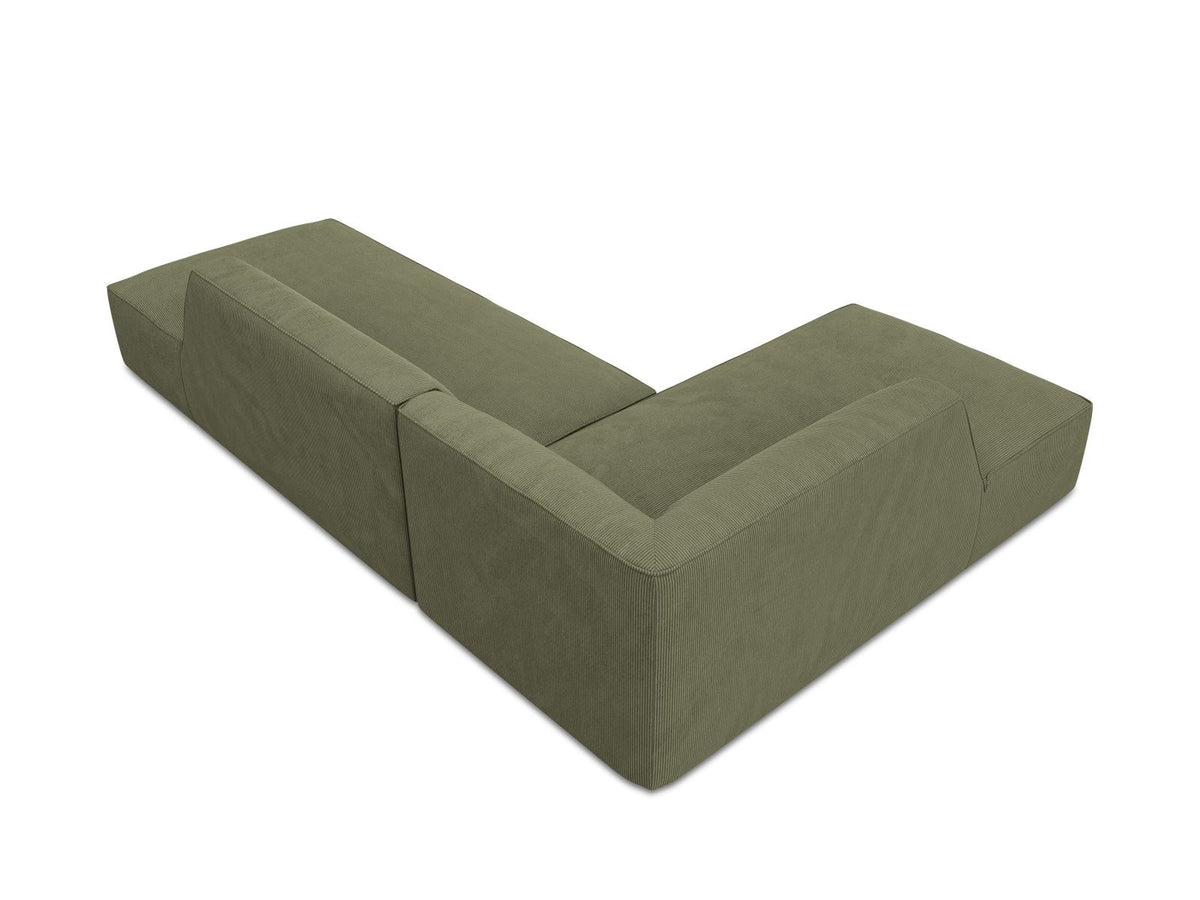 Modulares Ecksofa Siena links, 4-Sitzer, Light Beige-Scala Stoff, Massivholzrahmen, schwarze Kunststoffbeine, Sitzhöhe 40 cm.