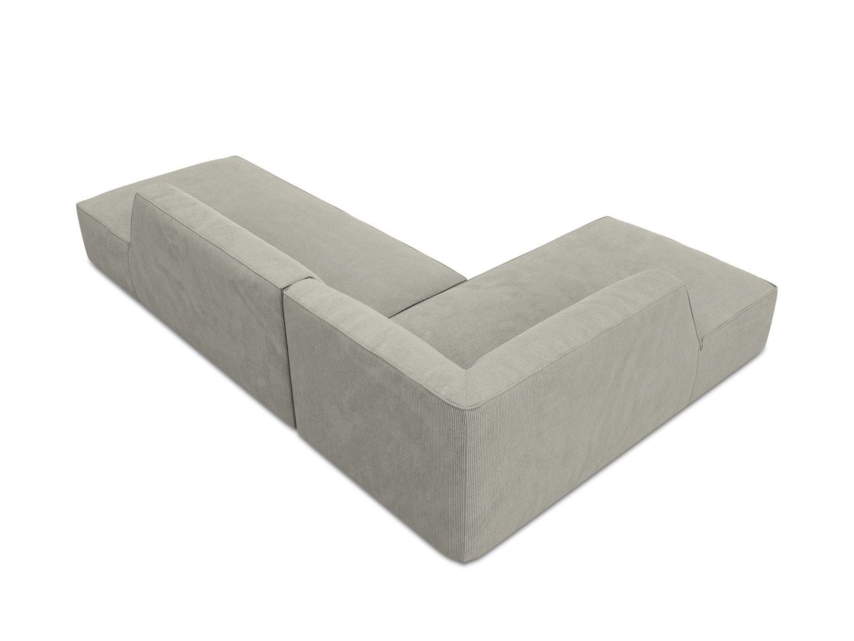Modulares Ecksofa Siena links, 4-Sitzer, Light Beige-Scala Stoff, Massivholzrahmen, schwarze Kunststoffbeine, Sitzhöhe 40 cm.