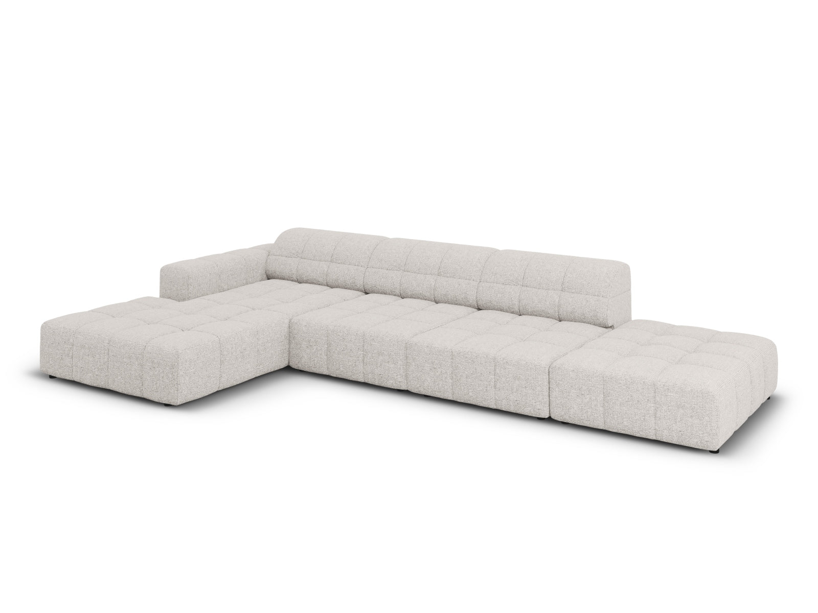 Elegantes Chicago Ecksofa links, 5 Sitzer in sanftem Grau, vereint Funktionalität und modernes Design für Ihr Zuhause.